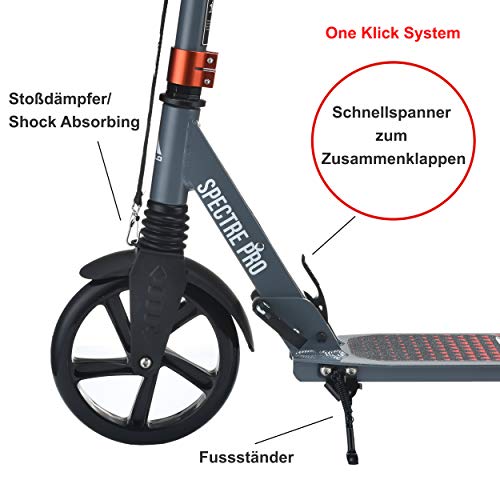 Apollo XXL Wheel Scooter 200 mm - Spectre Pro es un City Scooter de Lujo con suspensión Doble, City Roller XXL Plegable y Ajustable en Altura, Grande Kick+B3 Scooter para Adultos y niños