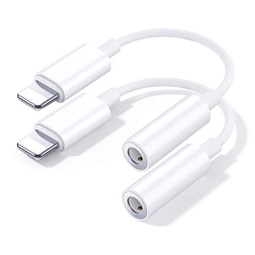 【Apple MFi Certificado】 2 Pack Adaptador de iPhone a Jack 3.5 mm Lightning to Auriculares 3.5mm Jack Cable Audio Compatible con iPhone 13 Pro Max/13 Pro/12/11/XS/XR/X/8/7 Compatible con Todos los iOS