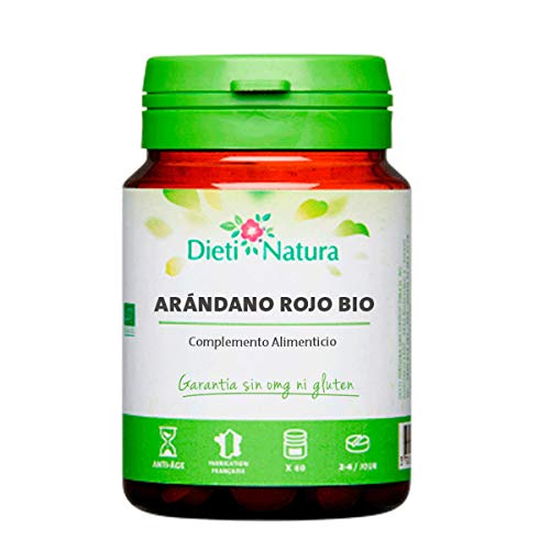 Arándano Rojo Bio 120 cápsulas de Dieti Natura. Protección del aparato urinario [Fabricado en Francia][Certificado ecológico FR-BIO-01][Garantía Sin OGM ni Gluten] (Bote de 120 comprimidos)