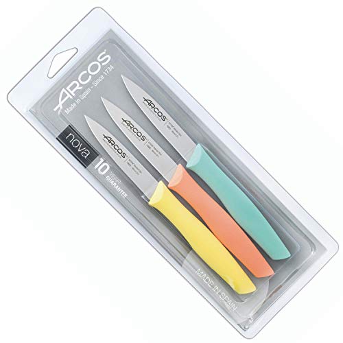 Arcos Nova, Set 3 Cuchillos Mondadores, Acero Inoxidable 85 mm, Mango varios colores