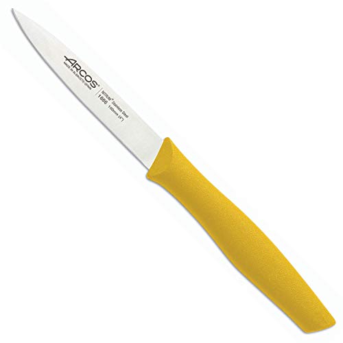 Arcos Serie Nova, Cuchillo Mondador, Hoja de Acero Inoxidable de 100 mm, Mango de Polipropileno Color Amarillo