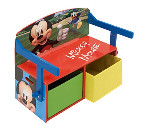 ARDITEX WD12900 3en1 Banco Juguetero de Madera (60x47x56cm) Convertible en Escritorio (60x70x44cm) con Dos cestos Textiles de Almacenamiento de Disney-Mickey