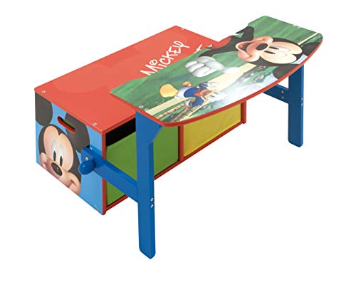 ARDITEX WD12900 3en1 Banco Juguetero de Madera (60x47x56cm) Convertible en Escritorio (60x70x44cm) con Dos cestos Textiles de Almacenamiento de Disney-Mickey