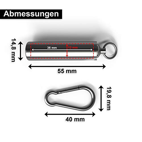 Aribari Llavero de Acero Inoxidable Pillbox cápsula Impermeable Caja de Almacenamiento de Viaje con mosquetón (1 Pieza de Plata)