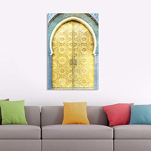 Arjazia Cuadro Arabe Puerta – Decoración de pared Oriental – 60 x 40 cm y 90 x 60 cm – Impresión sobre lienzo de alta resolución – Lienzo tensado sobre un marco de madera (60 x 40 cm)