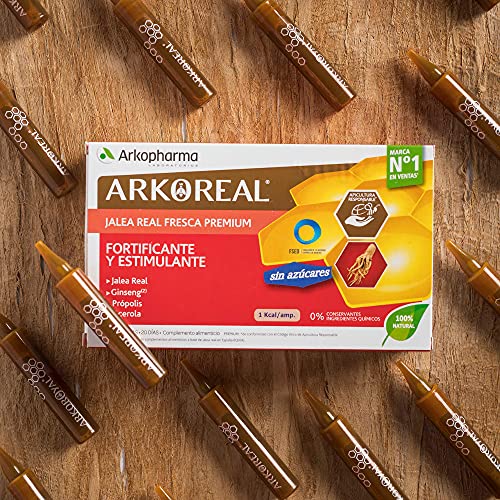 Arkopharma Arkoreal Jalea Real Ginseng Sin Azúcares 20 Ampollas, Plus De Energía, Recuperación Rápida, Multiplica X 2 Tu Resistencia, Complemento Alimenticio