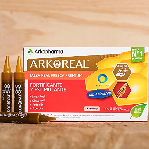 Arkopharma Arkoreal Jalea Real Ginseng Sin Azúcares 20 Ampollas, Plus De Energía, Recuperación Rápida, Multiplica X 2 Tu Resistencia, Complemento Alimenticio