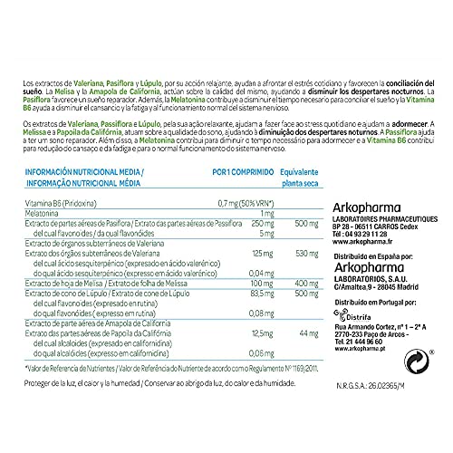 Arkopharma Arkorelax Sueño Reparador, Conciliación del Sueño, Melatonina y Extracto de Plantas, Dormir Bien, Complemento Alimenticio