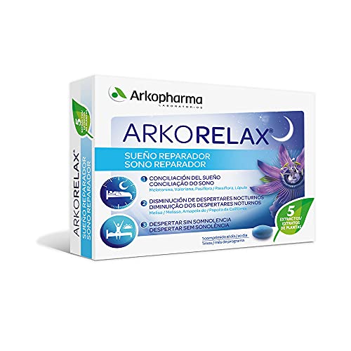 Arkopharma Arkorelax Sueño Reparador, Conciliación del Sueño, Melatonina y Extracto de Plantas, Dormir Bien, Complemento Alimenticio