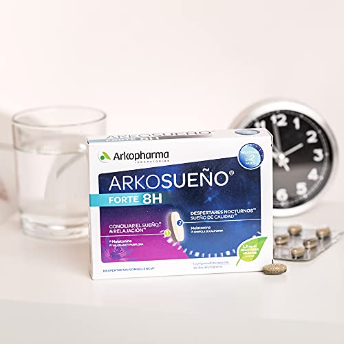 Arkopharma Arkosueño Forte 8h de Sueño Pack 60 comprimidos, Liberación de Melatonina 1,9mg en 2 fases, Despertares nocturnos, Dormir Rápidamente, Complemento Alimenticio