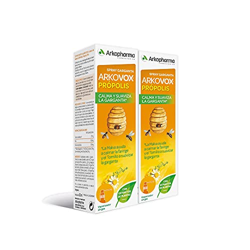 Arkopharma Arkovox Própolis Spray 30ML Pack x 2, Cuidado de Garganta, Faringe y Cuerdas vocales, Calma y Suaviza la Garganta, Con extractos de plantas, Sin gluten