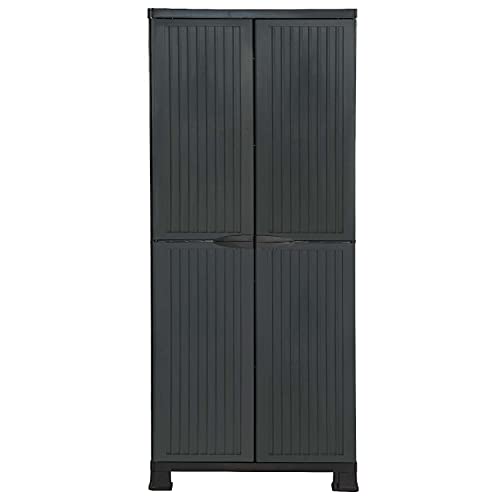 Armario de Resina Exterior e Interior Negro con 4 Baldas | GH91 | Armario 2 Puertas | Armario Resina Alto 171cm Ancho 68cm Fondo 39cm | Carga Máx. 60 Kg | Garantía 2 Años