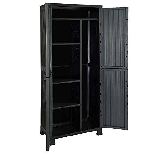 Armario de Resina Exterior e Interior Negro con 4 Baldas | GH91 | Armario 2 Puertas | Armario Resina Alto 171cm Ancho 68cm Fondo 39cm | Carga Máx. 60 Kg | Garantía 2 Años