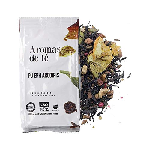 Aromas de Té | Té Rojo Pu Erh Arcoiris 100 gr | Té Rojo con Cardamomo, Canela, Trozos de Manzana, Trozos de Naranja, Clavo y Pimienta Rosa | Té Adelgazante y Digestivo