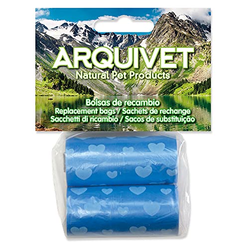 ARQUIVET Bolsas de recambio o basura para perros - 2 rollos x 15 bolsas - Para recoger excrementos, cacas o desechos - Bolsitas de color azul