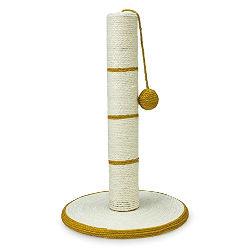 Arquivet Rascador para Gatos de Poste con Bola - Arañador para Gatos - Afilador uñas para Gatos - Blanco y Dorado - 30 x 30 x 46 cm - Juguetes para Gatos, 1 Unidad (Paquete de 1) (8435117843363)