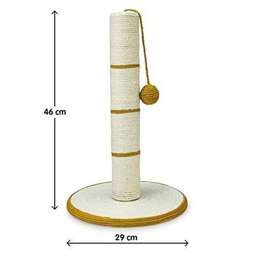 Arquivet Rascador para Gatos de Poste con Bola - Arañador para Gatos - Afilador uñas para Gatos - Blanco y Dorado - 30 x 30 x 46 cm - Juguetes para Gatos, 1 Unidad (Paquete de 1) (8435117843363)