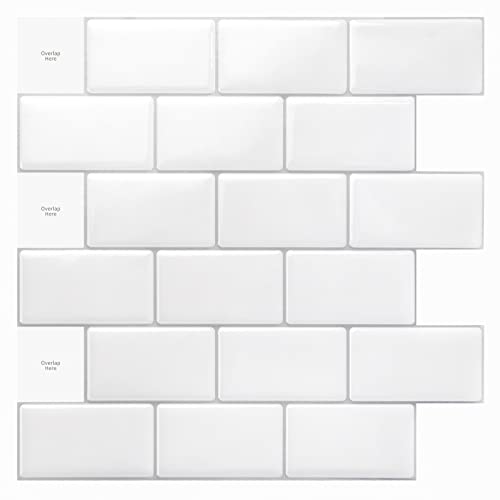 Art3d 10 Piezas Pegatinas de Baldosas, Pegatinas de Azulejos para Cocina y Baño, Azulejos Adhesivos Engrosadas para Decorar (Blanco)