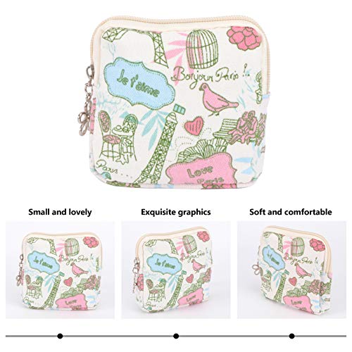 Artibetter Bolsa de servilleta sanitaria Bolsa menstrual Bolsa tampones Cremallera Bolsa de cosméticos para viajes (Torre y Pájaro)