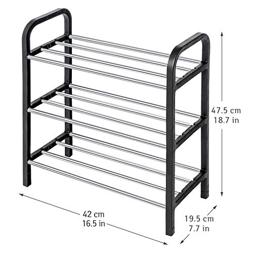 ArtMoon Calgary Zapatero de 3 Pisos, Organizador de Calzados para Espacios Pequeños, Estantería para Almacenar hasta 6 Pares, Estantes de Barras de Metal y Marco Plástico Negro