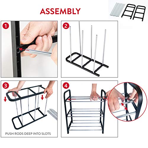 ArtMoon Calgary Zapatero de 3 Pisos, Organizador de Calzados para Espacios Pequeños, Estantería para Almacenar hasta 6 Pares, Estantes de Barras de Metal y Marco Plástico Negro