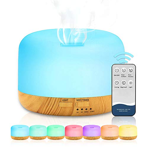 ASANMU Humidificador Aromaterapia Ultrasonico, 450ML Humidificador Aceites Esenciales Difusor de Aceites Esenciales con Mando a Distancia y 7 Color LED Humidificador Regalos para Valentín/Hogar/Spa