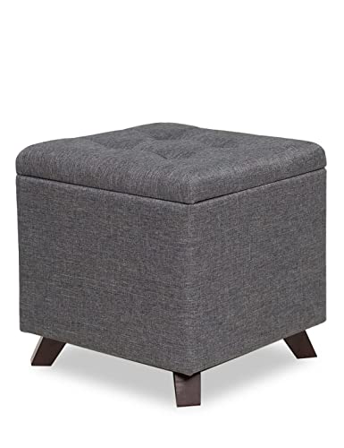 Asiento con Forma de Cubo Reposapiés Puff Baúl Otomana en Esponja con Patas de Madera Maciza Lino Cuadrado Caja de Almacenamiento Taburete con Tapa para Almacenaje Gris Oscuro