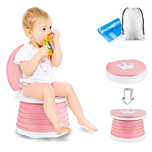 Asiento de Inodoro Para Niños, Silla de Inodoro Plegable Para Entrenamiento de Bebés Orinal de Viaje Para Interiores y Exteriores con Bolsa de Viaje (pink)