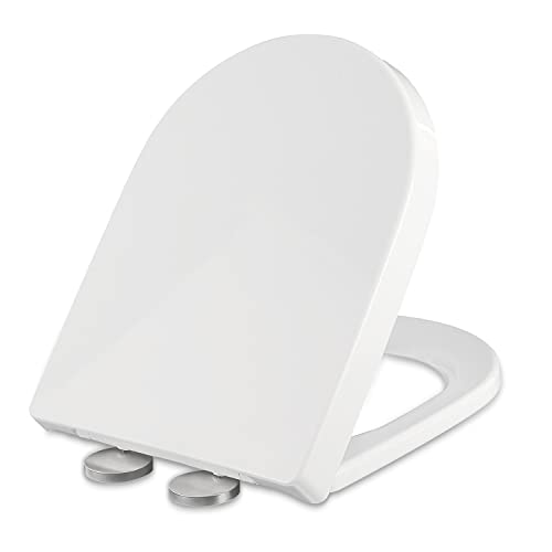 Asiento de Inodoro,Asiento de Tapa WC Blanco en Forma de U,Tapa Inodoro Cierre Suave Lento,Asiento de Inodoro Extraíble,con parachoques con Agarre Hermético,Cierre Silencioso Fácil Instalar y Limpiar