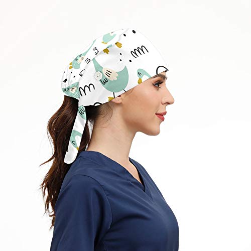 ASIGA Gorra de trabajo para mujer con banda para el sudor ajustable, diseño de patos gansos, dibujos animados y pájaros con botón