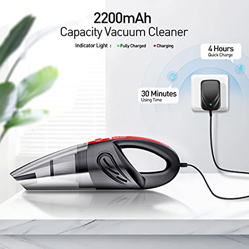 Aspirador de Mano Sin Cable 120W 2200mAh, Aspiradora Inalámbrico Seco y Húmedo con 3 Cepillos, Filtro HEPA Lavable y Bolsa de Transporte para Hogar y Coche