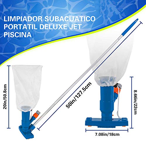 Aspirador de Piscina Portátil,Aspiradora de Mano Para Piscina y Spa,Limpiador Subacuático con Cepillo,Poste de 5 Secciones de Bolsa de 50",Para Piscinas Sobre el Suelo,Estanques,Piscinas Inflables