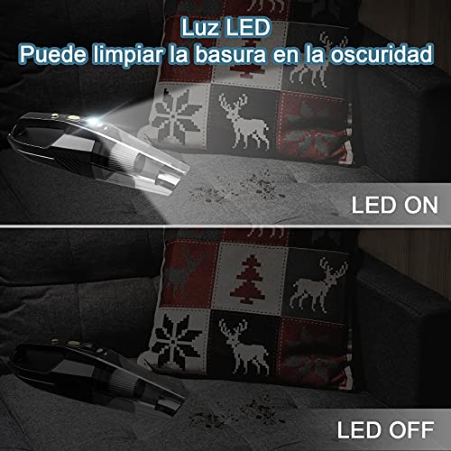 Aspiradora de Mano sin Cable, aifulo 120W 8000PA Aspirador de Mano Potente, Aspirador de Coche Inalámbrico con Luz LED y Carga Rápida, Aspirador en Seco y Húmedo para Coche Hogar y Oficina