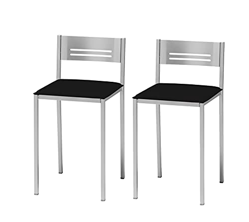 ASTIMESA Dos Taburetes de Cocina con Respaldo Polipiel Negro, Altura de Asiento 45 cms (TABCRNE)