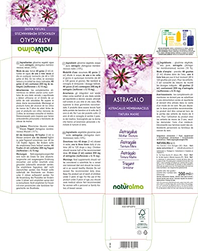 Astrágalo (Astragalus membranaceus) raíces Tintura Madre sin alcohol Naturalma | Extracto líquido gotas 200 ml | Complemento alimenticio | Vegano