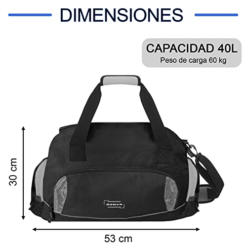 ASUVA Bolsa de Deporte Hombre Grande - Compartimento para Varios Zapatos, Neceser Incluido, De Gran Capacidad, 55L - Prepara tu Viaje con Esta Bolsa de Fin de Semana, Negro, Hombre / Mujer (Gris)