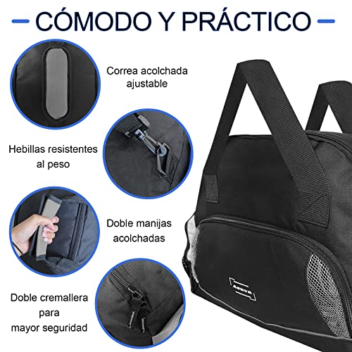 ASUVA Bolsa de Deporte Hombre Grande - Compartimento para Varios Zapatos, Neceser Incluido, De Gran Capacidad, 55L - Prepara tu Viaje con Esta Bolsa de Fin de Semana, Negro, Hombre / Mujer (Gris)