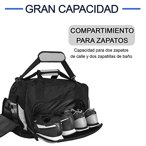 ASUVA Bolsa de Deporte Hombre Grande - Compartimento para Varios Zapatos, Neceser Incluido, De Gran Capacidad, 55L - Prepara tu Viaje con Esta Bolsa de Fin de Semana, Negro, Hombre / Mujer (Gris)