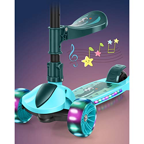 ASZX Scooters para niños de 2 a 12 años: Scooter Plegable con Asiento extraíble, 2 Ruedas de luz LED, Freno de Rueda Trasera, Tabla de pie Ancha y Altura Ajustable