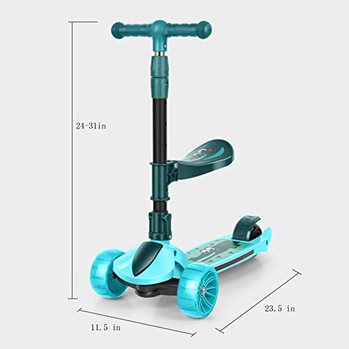 ASZX Scooters para niños de 2 a 12 años: Scooter Plegable con Asiento extraíble, 2 Ruedas de luz LED, Freno de Rueda Trasera, Tabla de pie Ancha y Altura Ajustable