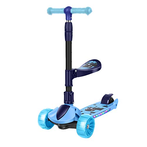 ASZX Scooters para niños de 2 a 12 años: Scooter Plegable con Asiento extraíble, 2 Ruedas de luz LED, Freno de Rueda Trasera, Tabla de pie Ancha y Altura Ajustable