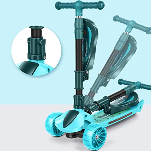 ASZX Scooters para niños de 2 a 12 años: Scooter Plegable con Asiento extraíble, 2 Ruedas de luz LED, Freno de Rueda Trasera, Tabla de pie Ancha y Altura Ajustable