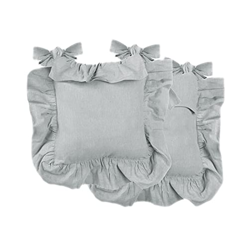 AT17 Cojín de la Silla con Volantes, Funda y Relleno de Cojin, Almohada Funda De Cojín Romántico Rústico Shabby Chic - Volantes - 40x40 - Gris Perla