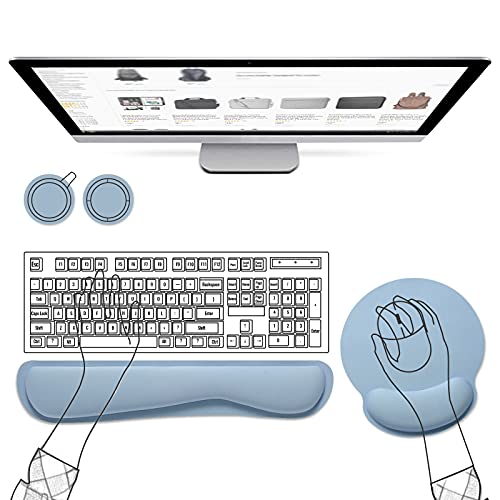 AtailorBird Reposamuñecas Teclado Alfombrilla Ergonomica, Cojín de Goma Antideslizante para Reposamuñecas con Espuma Viscoelástica para Computadora de Oficina Hogar-Azul