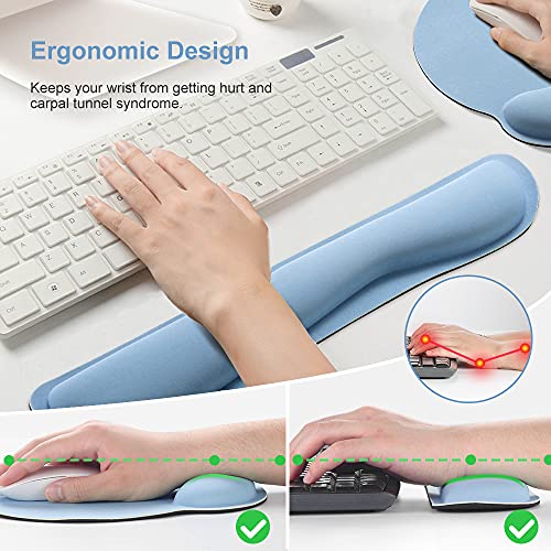 AtailorBird Reposamuñecas Teclado Alfombrilla Ergonomica, Cojín de Goma Antideslizante para Reposamuñecas con Espuma Viscoelástica para Computadora de Oficina Hogar-Azul