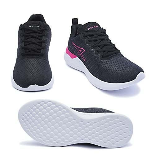 ATHIX Compaction Flexy - Zapatillas de Correr para Mujer, Negro (Negro/Rosado), 38 EU - Zapatillas cómodas y Transpirables