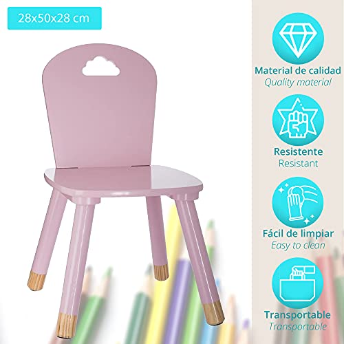 ATMOSPHERA CREATEUR D'INTERIEUR Silla de Madera para niños-Decoración Nube-Color Rosa, L. 28 x l. 50 x H. 28 cm