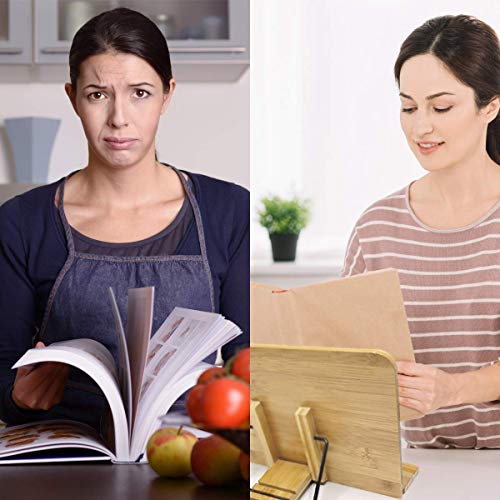 Atril para libros en Bambú | Soportes para libros de recetas | Soporte libros de cocina con posa brazos ajustable | Atril libros de recetas para cocina de bambú