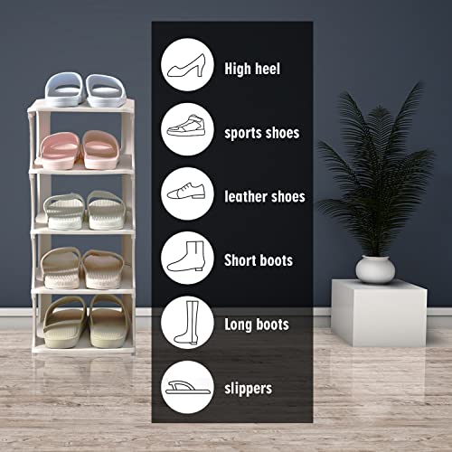 Auflosung Shoes Rack Organizador, Zapatero Modular, Zapatero 5 Pisos con Resistente al Polvo, 4 Niveles Organizador Zapatos Estantería, Ahorra Espacio, Almacenaje Zapato (Blanco)