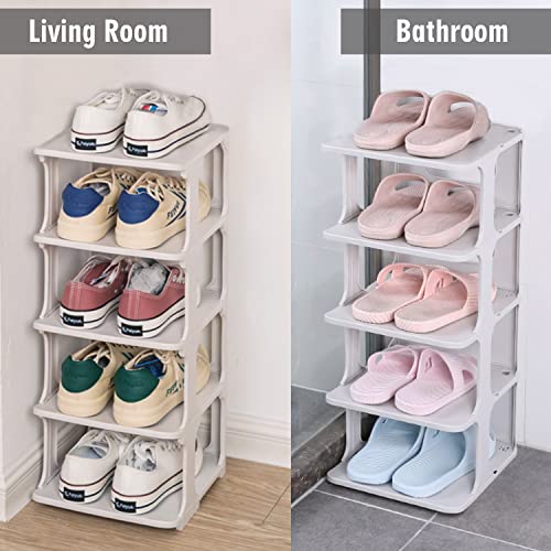 Auflosung Shoes Rack Organizador, Zapatero Modular, Zapatero 5 Pisos con Resistente al Polvo, 4 Niveles Organizador Zapatos Estantería, Ahorra Espacio, Almacenaje Zapato (Blanco)